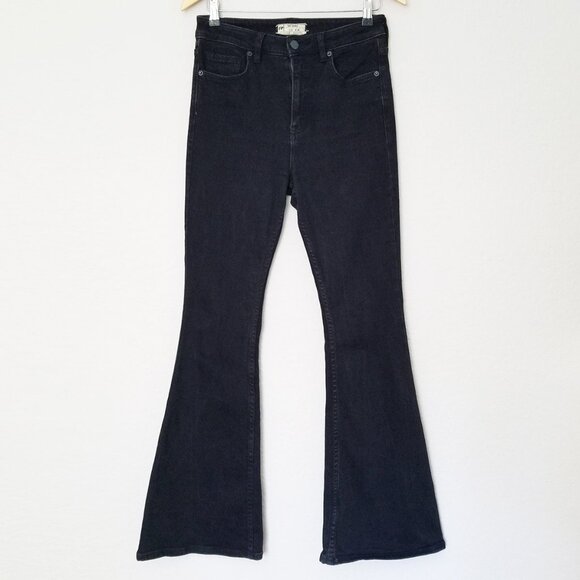 Free People High Waist Flared Bell Bottom Jeans Size 28 Black Stretch Comfy Boho - Picture 2 of 13
